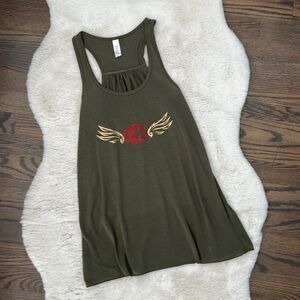 Orange County Choppers Olive Green Tank Top, Gold n Red Glitter Logo, size XS